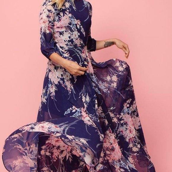 NWT $258 Yumi Kim Woodstock Maxi Dress Floral Navy - Picture 2 of 6